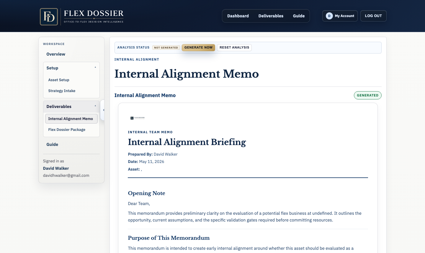 Generated Internal Alignment Memo in Flex Dossier